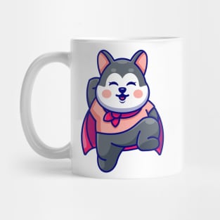 Cute super hero husky flying cartoon Mug